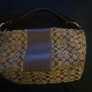 Small Brown Canvas/ Leather strap Coach bag.